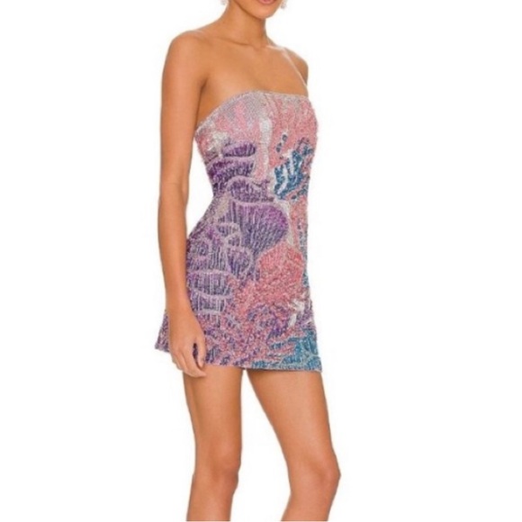 Retrofete Heather sequin Coral Strapless Mini Dress - Picture 1 of 8